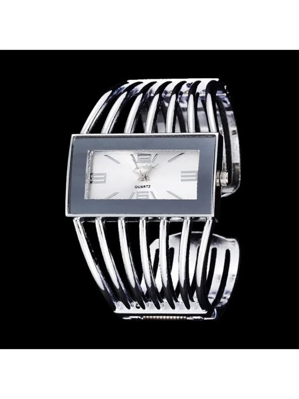 Women's Silver White Luxury Rectangular Case Analog Quartz Fashion Wrist Watch